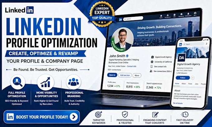 optimize, revamp and create linkedin profile and setup linke din for success