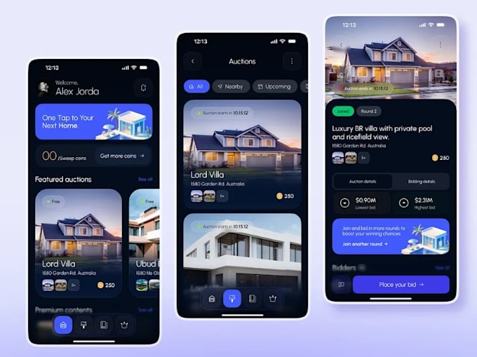 create auction app, bidding app, art gallery app, online auction app