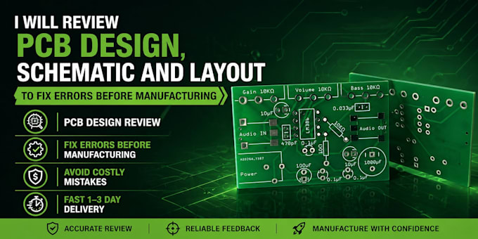 review and fix pcb design, schematic and layout errors for manufacturing