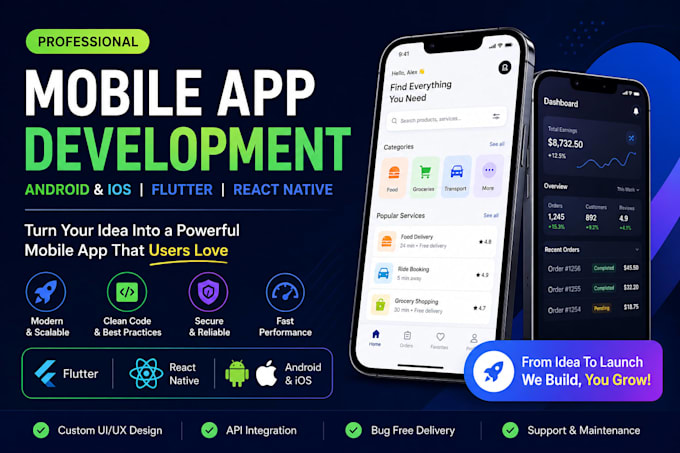do mobile app development for android and ios using flutter and react native