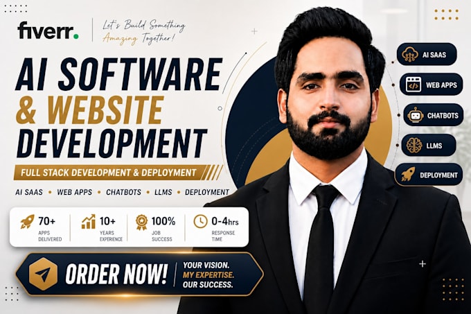 develop ai full stack website, ai saas, ai web apps, ai software, chatbots, llms