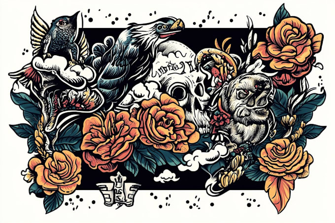 draw custom compass tattoo illustration