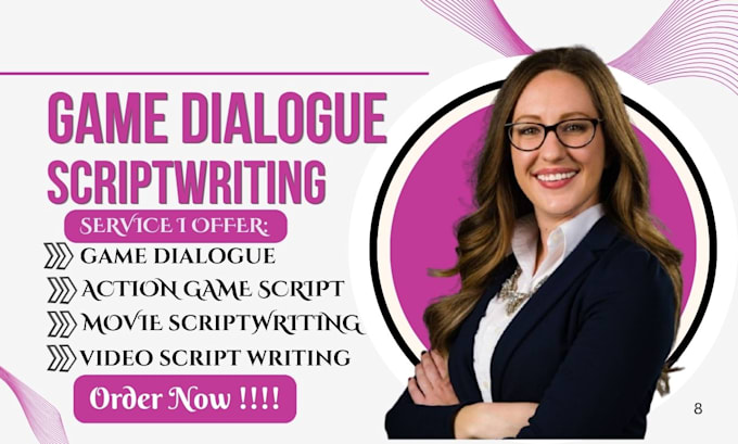 write action game dialogue movie script game design document video game script