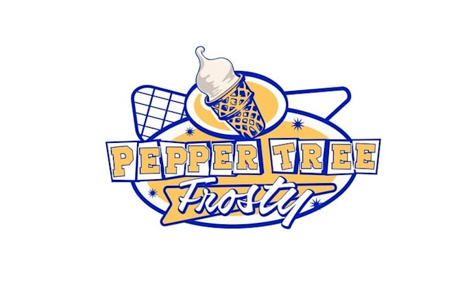 make pepper tree frosty logo with ice cream shop