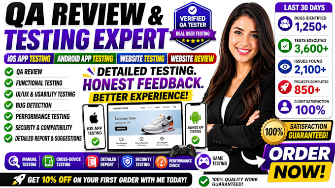 qa review, website testing, ios app testing, website review, android app testing