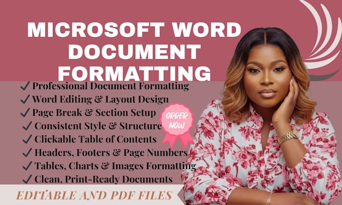 do miscrosoft word document formatting, ms word editing and document design
