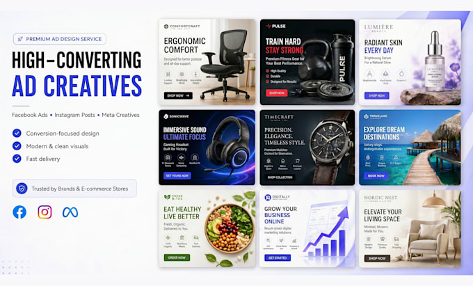 design high converting facebook ads, instagram posts meta ad creatives