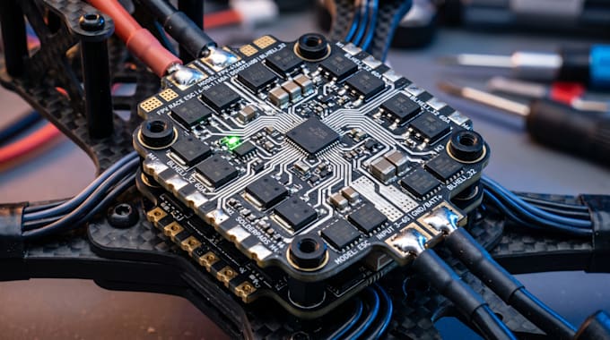 design fpv racing esc 4 in 1 60a and stm32 flight controller pcb stack