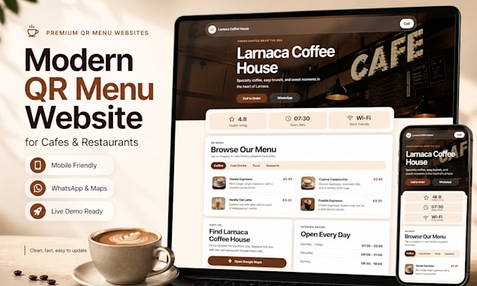 create a modern qr menu website for your restaurant or cafe
