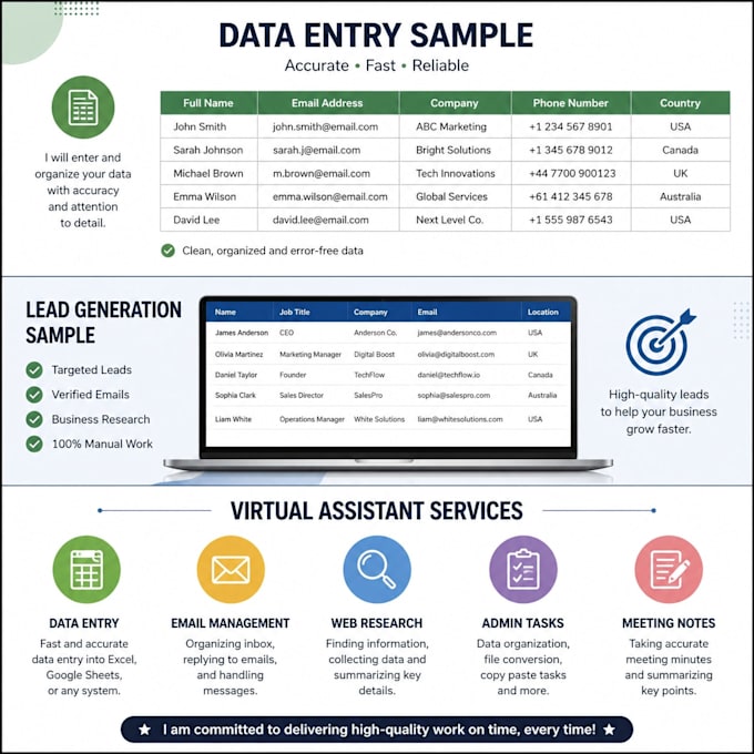 provide data entry, lead generation and admin support