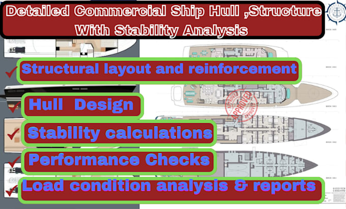 detailed commercial ship hull, structure with stability analysis