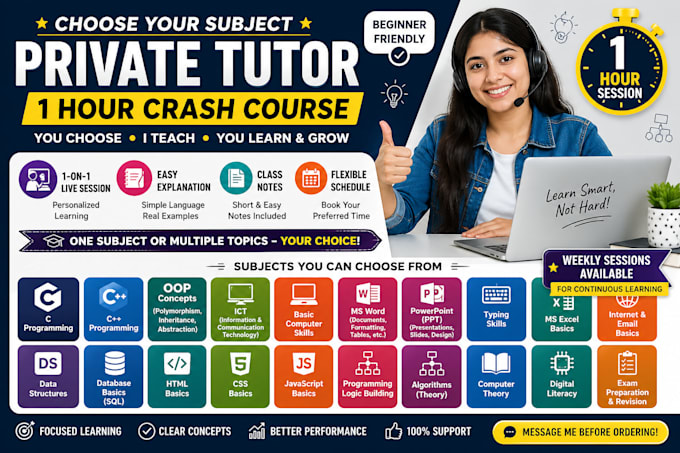 be your private tutor choose your subject for a crash course
