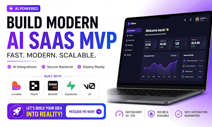 build mordern ai website, saas mvp using lovable, replit, base44, supabase, v0
