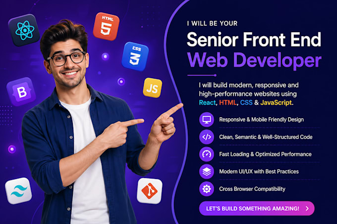 be your senior front end web developer using react html, css, javascript