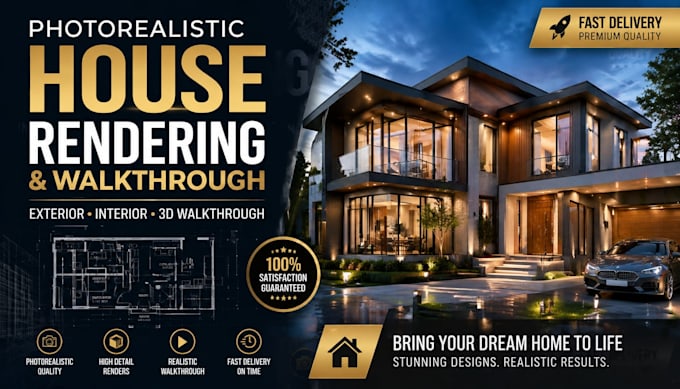 design photorealistic house rendering and walkthrough