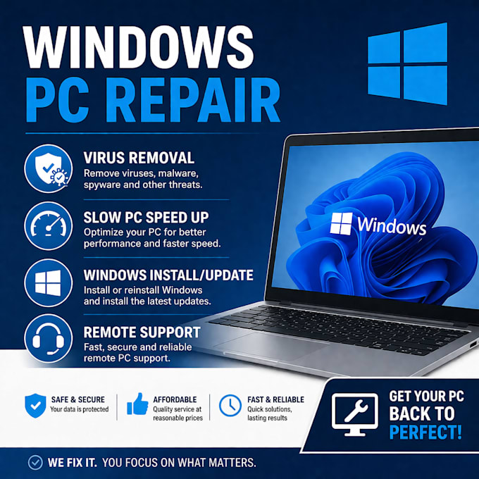 setup office 365, remove virus, speed up, windows computer issues for business