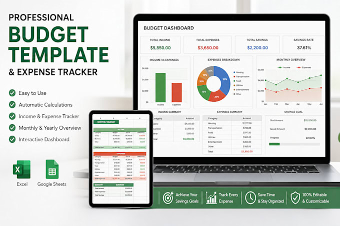 create a custom budget template, expense tracker in excel or google sheet