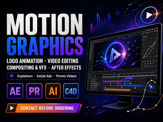 create motion graphics 2d 3d animation explainer video editing logo animation
