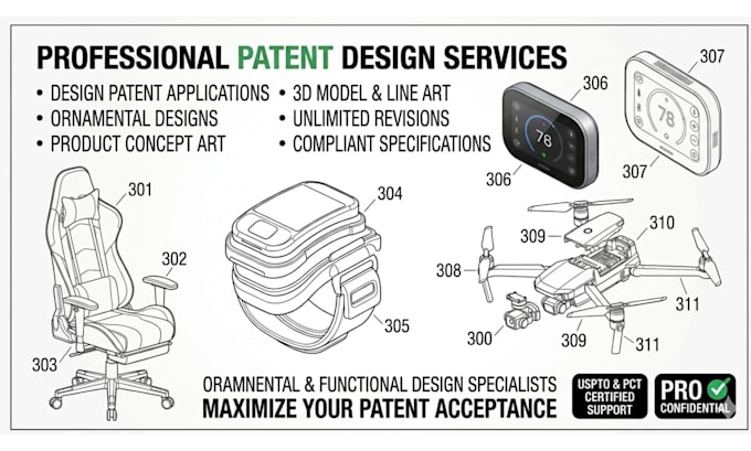 draw uspto patent drawings for utility and design patent filing