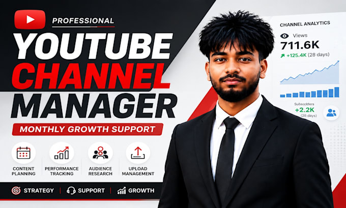 be your youtube channel manager for monthly growth support