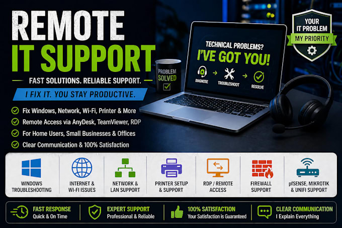 provide remote IT support for windows, network and printer issues