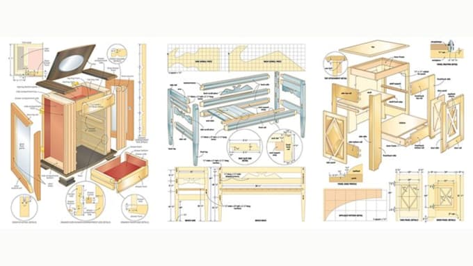 do 3d furniture technical concept, woodworking cad, 3d furniture drawing