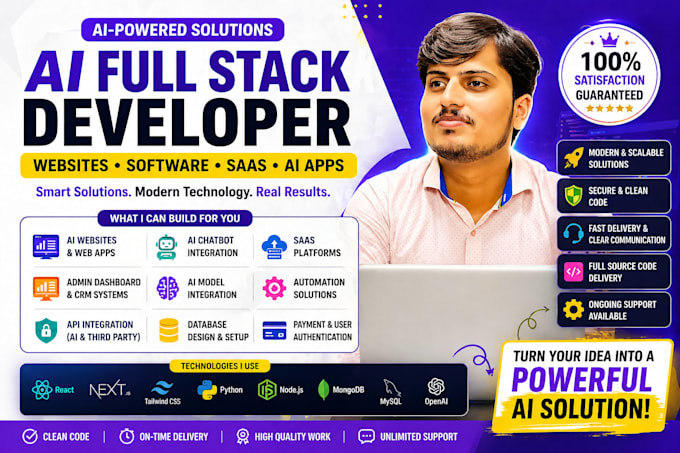 do ai full stack development, ai websites, ai apps, ai chatbots, ai agents, llm
