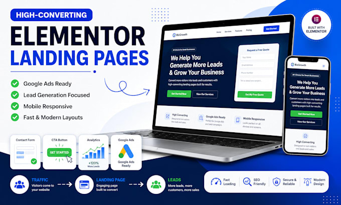 design wordpress elementor landing page for lead generation and ads