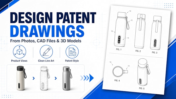 create design patent drawings from photos or cad files, technical drawing