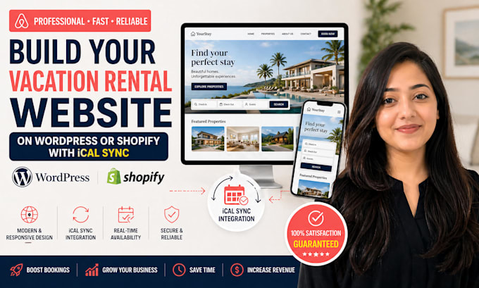 build a vacation rental website on wordpress or shopify with ical sync