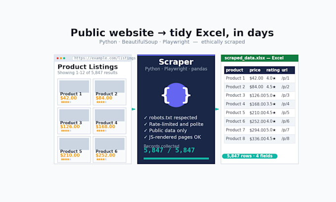 scrape data from any public website into clean excel or CSV