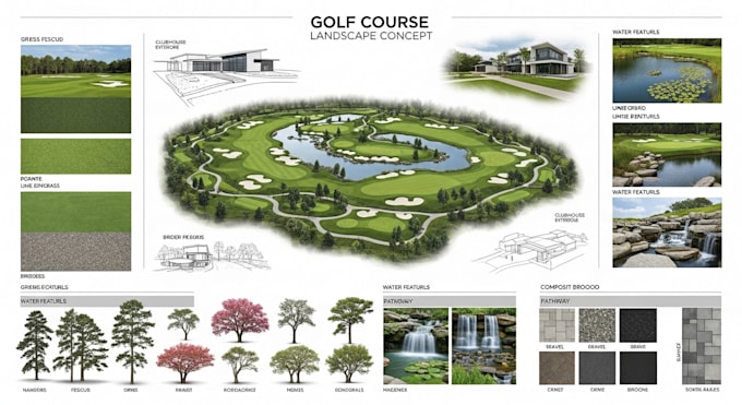 design a professional golf course layout, master plan, landscape architecture