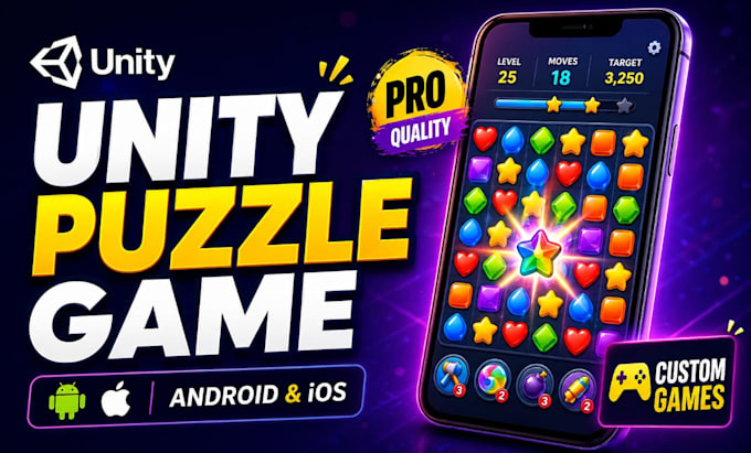 develop a high quality match 3 unity puzzle game for mobile