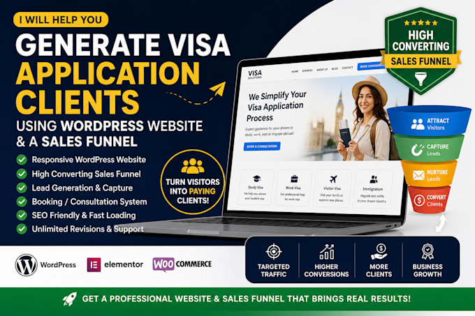 generate visa application clients using wordpress website and a sales funnel