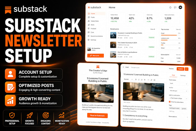 setup substack newsletter account and optimize posts for growth fast