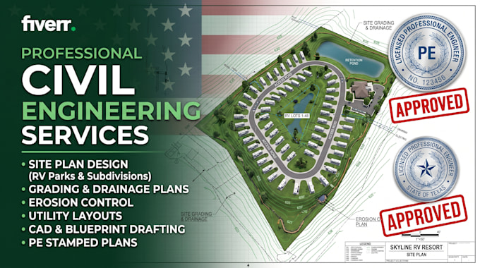 3d site plan, plot plan, rv park grading and erosion control florida utah ny