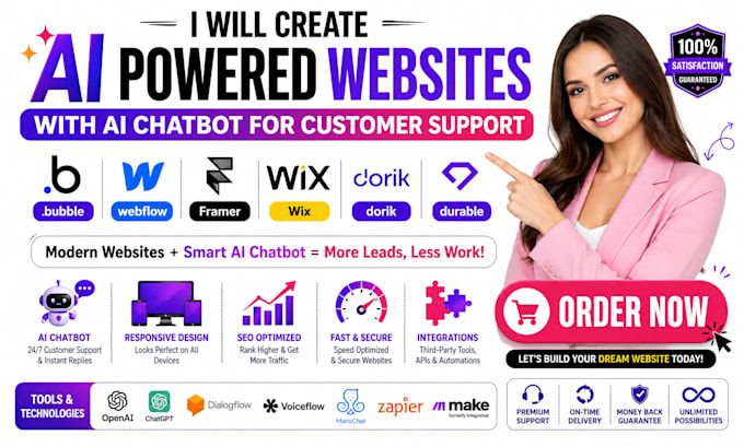 create bubble webflow framer wix dorik durable ai chatbot for customer support