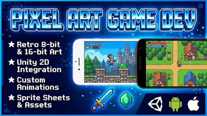 develop a retro pixel art game in 8bit and 16bit style with unity or pico8