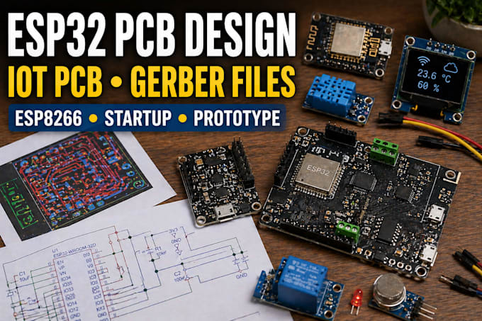 esp32 pcb design, esp8266 iot pcb layout and gerber files for startup makers