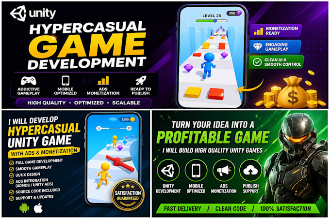 develop a hypercasual unity mobile game with ads monetization