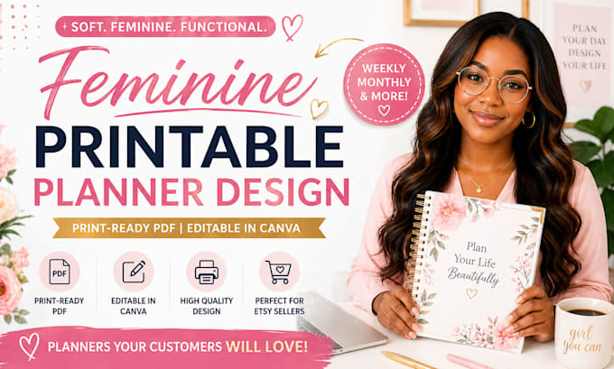 design a feminine printable planner, pastel mom planner, editable weekly planner