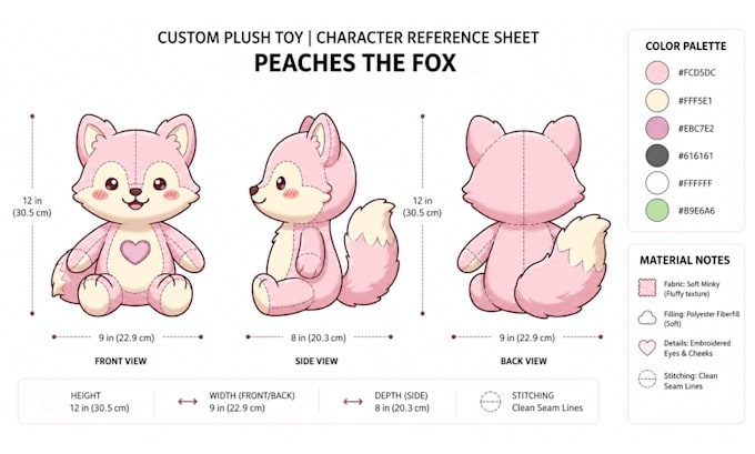 design custom plushie reference sheet stuffed amimal character ych concept