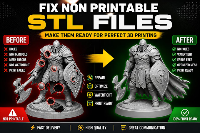 fix non printable stl files and make them ready for perfect 3d printing