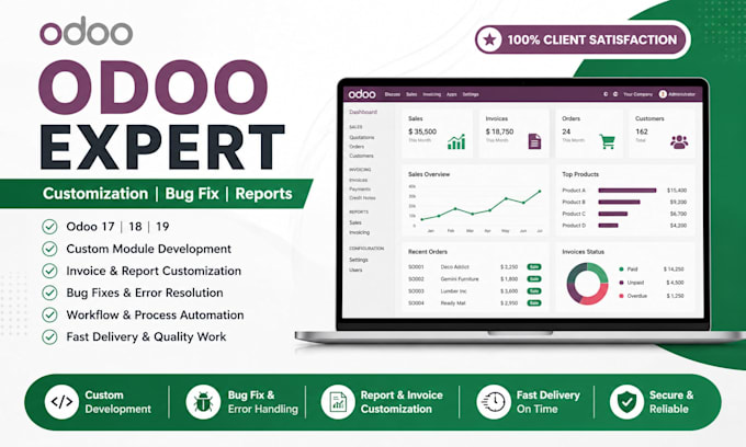 customize odoo 17 18 19 modules fix bugs and create reports