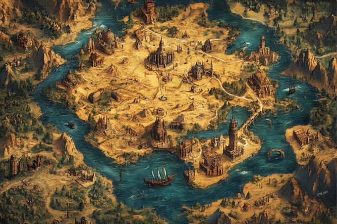 vector map illustration fantasy map design city map