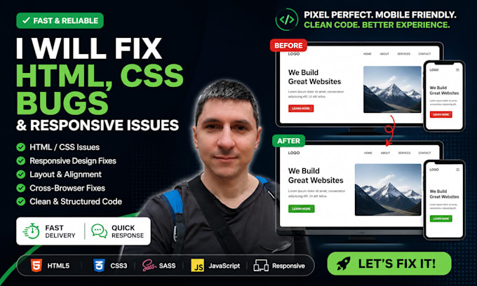 fix HTML CSS bugs and responsive issues