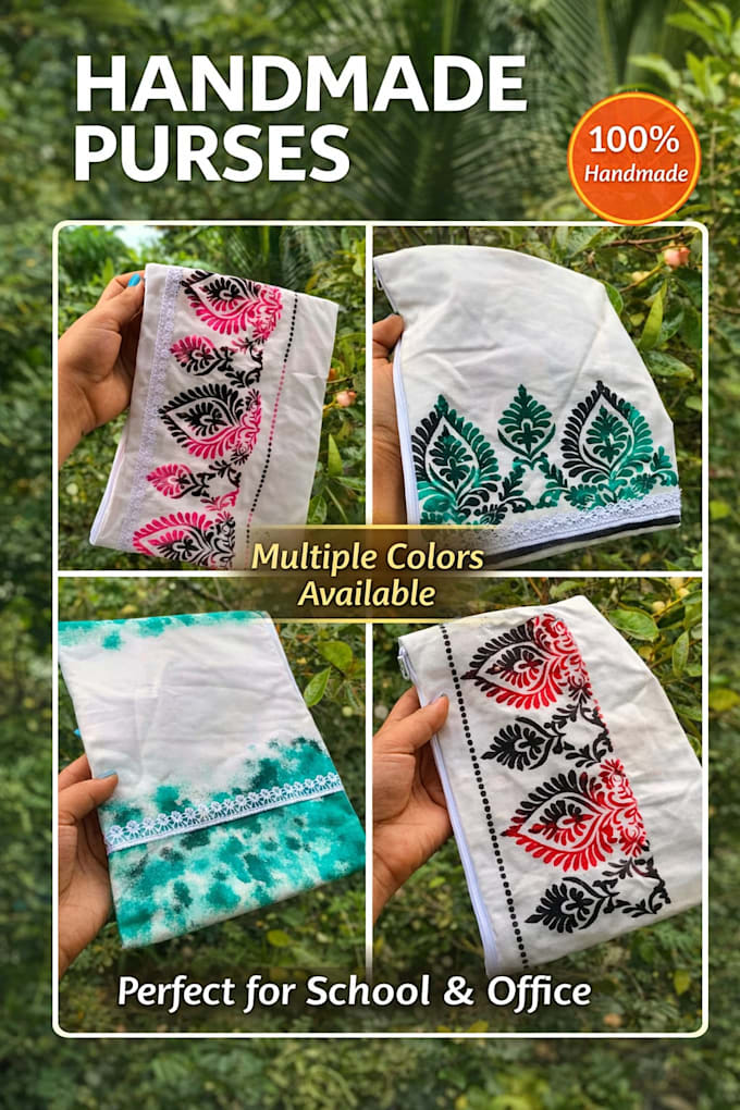 create handmade painted fabric purses in multiple colors for school and office