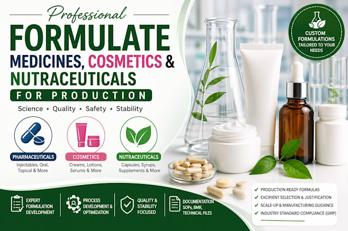 formulate medicines, cosmetics, and nutraceuticals for production