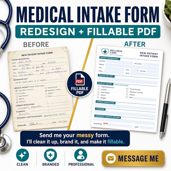 design a fillable PDF medical intake form