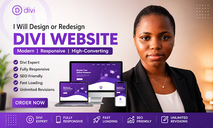 design or redesign wordpress website using divi theme builder, divi 5